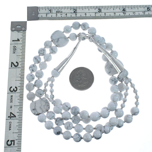 Native American Howlite Sterling Silver 2-Strand Bead Necklace JX126238
