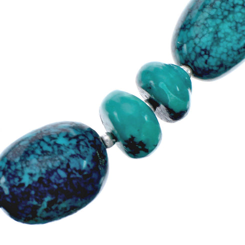 Native American Turquoise Bead And Sterling Silver Necklace JX126236