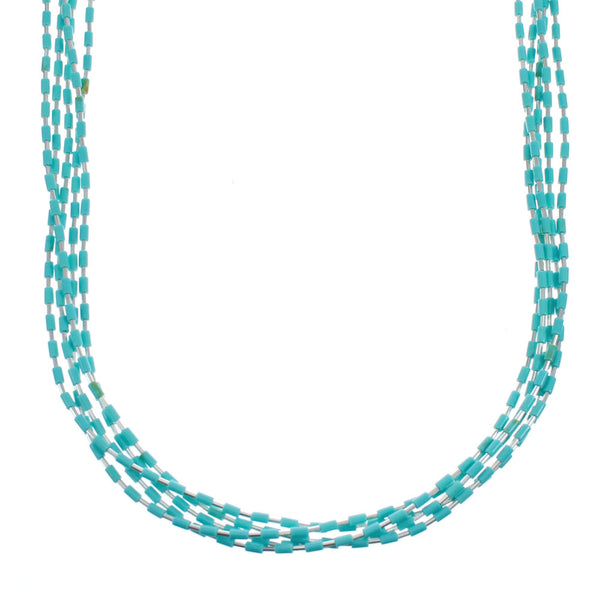 Hand Strung Liquid Silver 5-Strand Turquoise Necklace JX126248