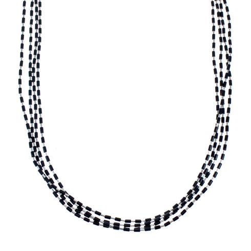 Hand Strung Liquid Silver 4-Strand Onyx Necklace JX126256