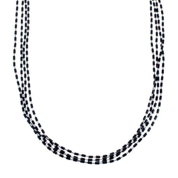 Hand Strung Liquid Silver 4-Strand Onyx Necklace JX126256
