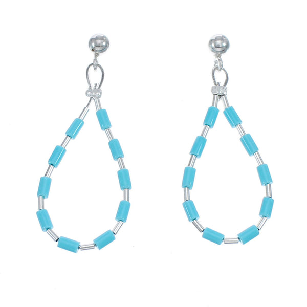 Turquoise Liquid Sterling Silver Post Dangle Earrings JX126261