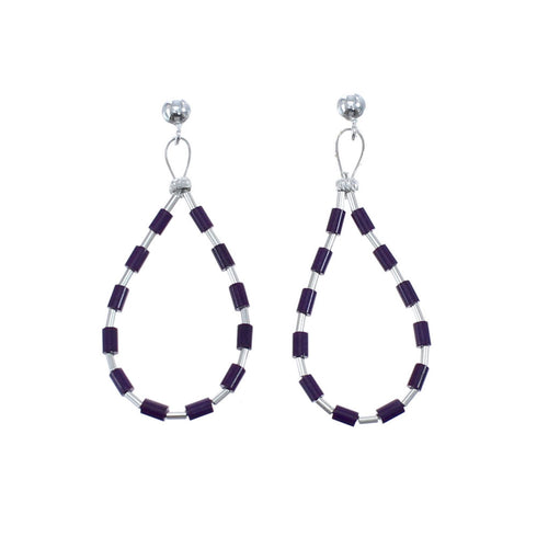 Man Made Sugilite Liquid Sterling Silver Post Dangle Earrings JX126780