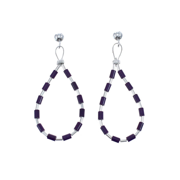 Man Made Sugilite Liquid Sterling Silver Post Dangle Earrings JX126780