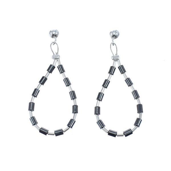 Authentic Hematite Liquid Sterling Silver Post Dangle Earrings JX126779