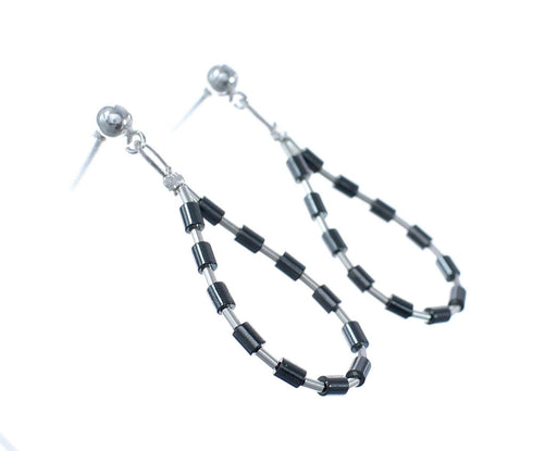 Authentic Hematite Liquid Sterling Silver Post Dangle Earrings JX126779