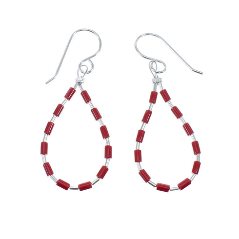 Man Made Coral Liquid Sterling Silver Hook Dangle Earrings JX126774