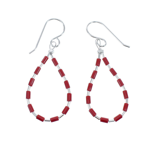 Man Made Coral Liquid Sterling Silver Hook Dangle Earrings JX126774