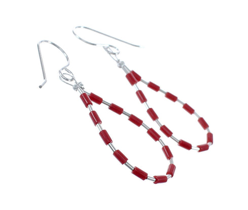 Man Made Coral Liquid Sterling Silver Hook Dangle Earrings JX126774