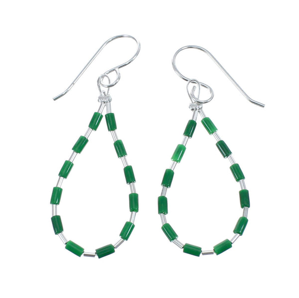 Man Made Malachite Liquid Sterling Silver Hook Dangle Earrings JX126767