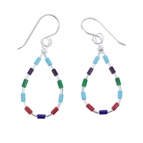 Sterling Silver Multicolor Bead Hook Dangle Earrings JX126781
