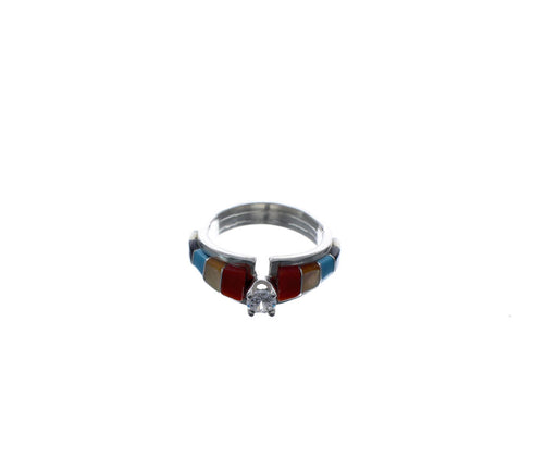 Genuine Sterling Silver Multicolor Inlay Cubic Zirconia Zuni Jewelry Ring Size 7 AX127102