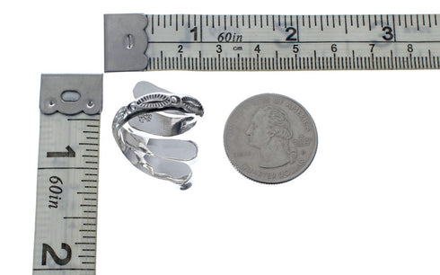 Sterling Silver Coral Navajo Adjustable Ring Size 8, 9, 10 AX127239