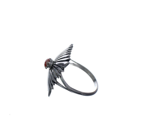 Native American Authentic Sterling Silver Coral Ring Size 5 AX127242