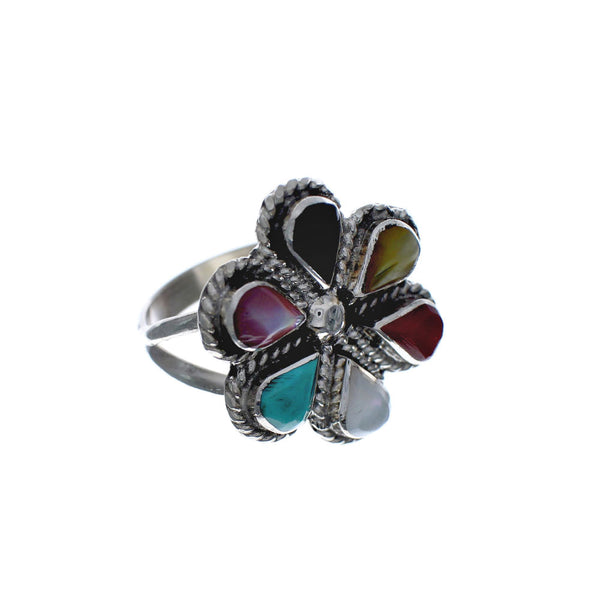 Native American Multicolor Inlay Flower Zuni Ring Size 8 AX127225