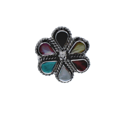 Native American Multicolor Inlay Flower Zuni Ring Size 8 AX127225