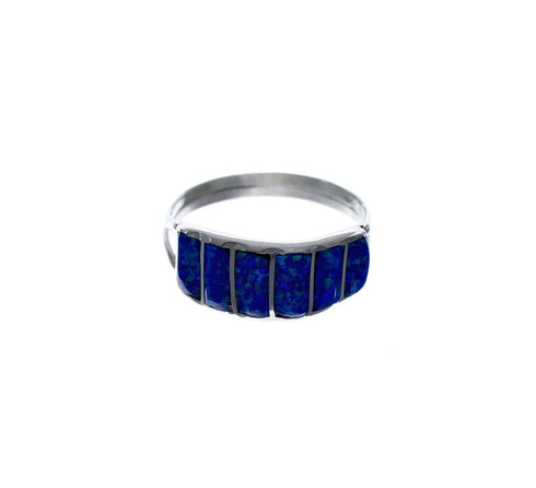 Blue Opal Authentic Sterling Silver Zuni Ring Size 6 AX127108