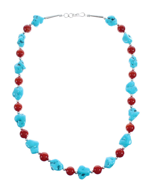 Sleeping Beauty Turquoise Coral Sterling Silver Native American Bead Necklace JX127134