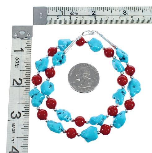 Sleeping Beauty Turquoise Coral Sterling Silver Native American Bead Necklace JX127134