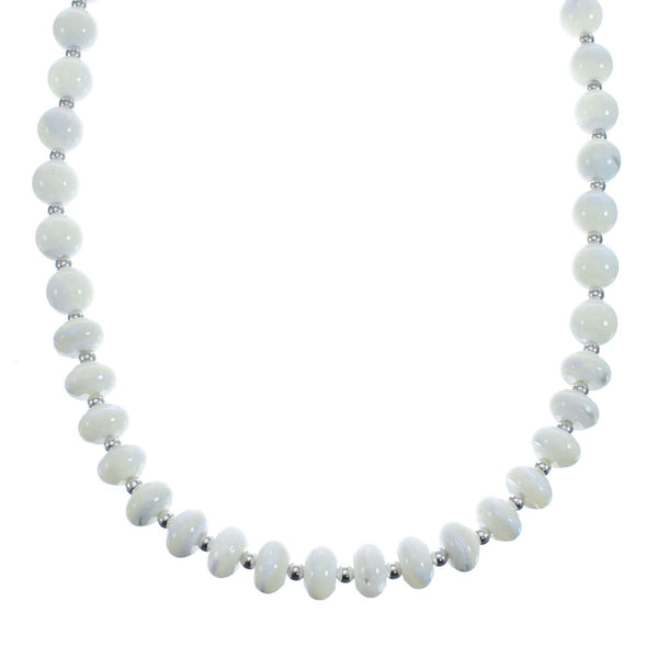 Mother of Pearl Sterling Silver Native American Bead Necklace JX127158