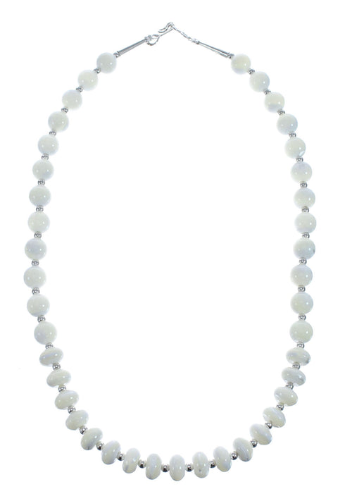 Mother of Pearl Sterling Silver Native American Bead Necklace JX127158