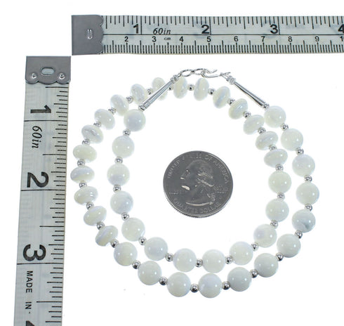 Mother of Pearl Sterling Silver Native American Bead Necklace JX127158