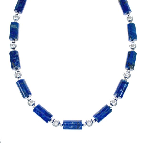 Lapis Sterling Silver Native American Bead Necklace JX127164