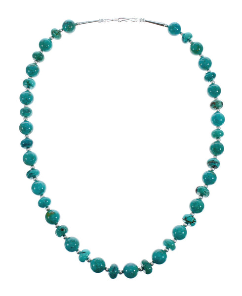 Native American Turquoise Sterling Silver Bead Necklace JX127120