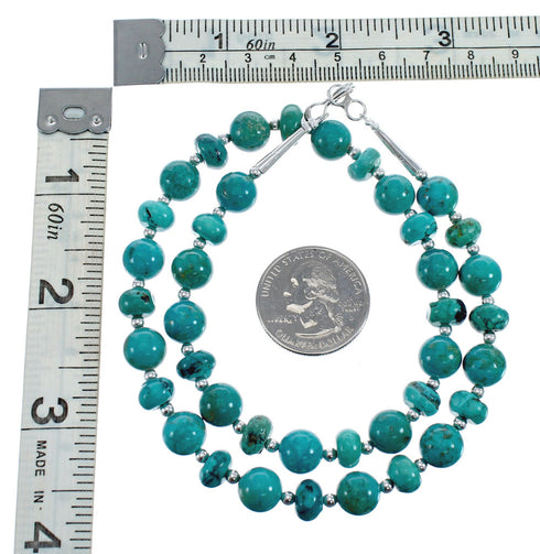 Native American Turquoise Sterling Silver Bead Necklace JX127120