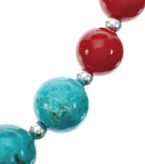 Turquoise Coral Sterling Silver Native American Bead Necklace JX127126