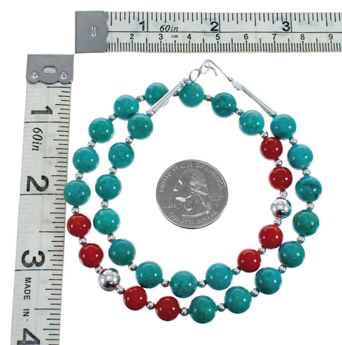 Turquoise Coral Sterling Silver Native American Bead Necklace JX127126