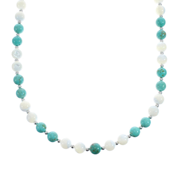 Turquoise Mother of Pearl Sterling Silver Native American Bead Necklace JX127152