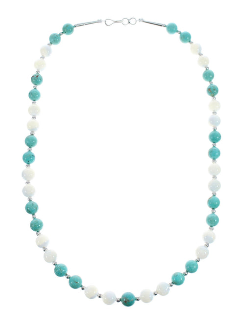 Turquoise Mother of Pearl Sterling Silver Native American Bead Necklace JX127152