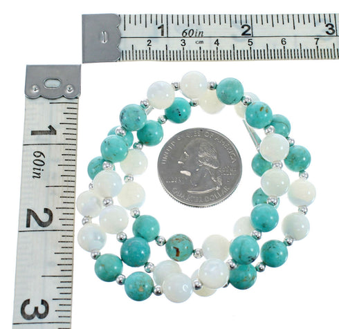 Turquoise Mother of Pearl Sterling Silver Native American Bead Necklace JX127152