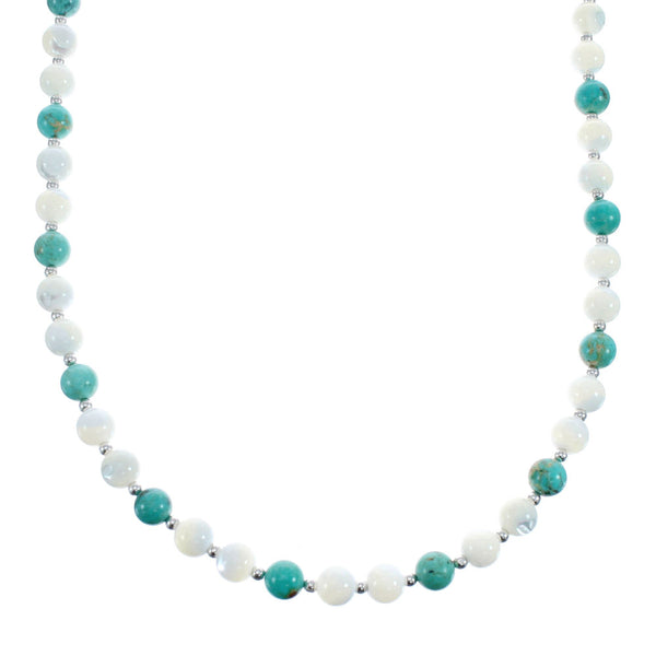 Turquoise Mother of Pearl Sterling Silver Native American Bead Necklace JX127148