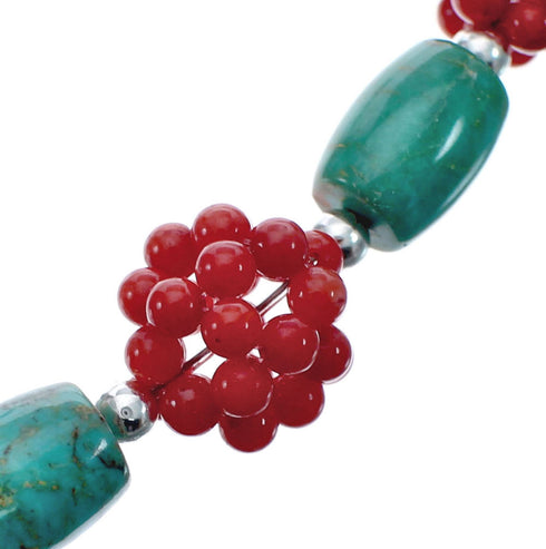 Turquoise Coral Sterling Silver Native American Bead Necklace JX127131