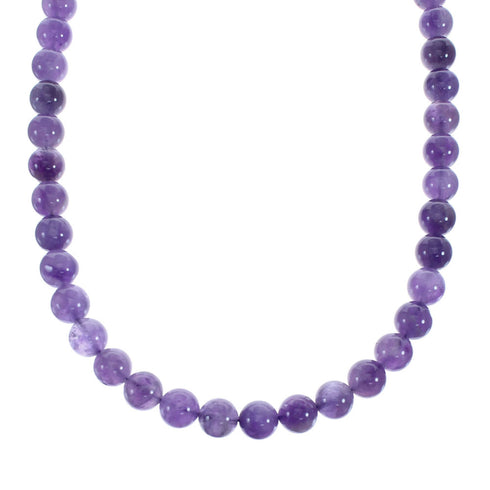 Amethyst Sterling Silver Native American Bead Necklace JX127161