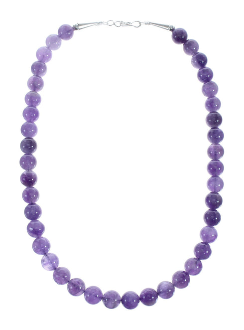 Amethyst Sterling Silver Native American Bead Necklace JX127161