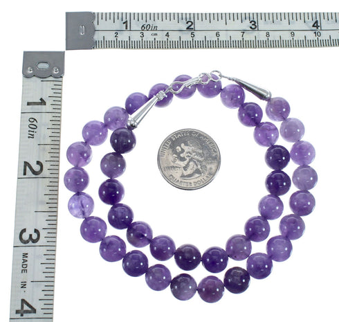 Amethyst Sterling Silver Native American Bead Necklace JX127161