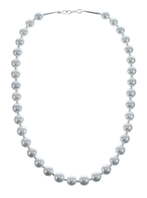 Mother of Pearl Sterling Silver Native American Bead Necklace JX127156