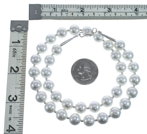 Mother of Pearl Sterling Silver Native American Bead Necklace JX127156