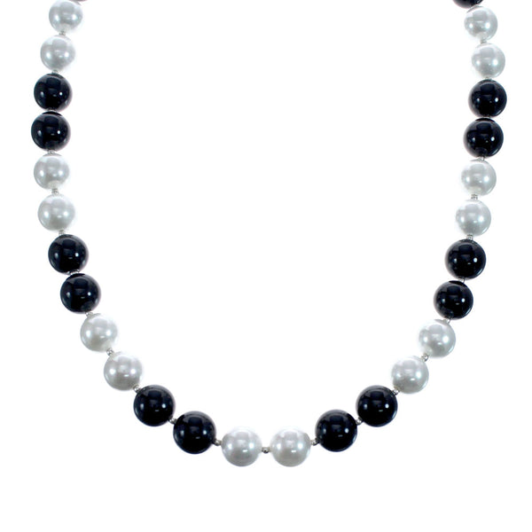 Mother of Pearl And Onyx Sterling Silver Native American Bead Necklace JX127153