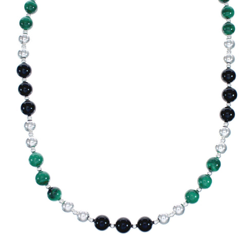 Malachite Onyx Sterling Silver Native American Bead Necklace JX127142