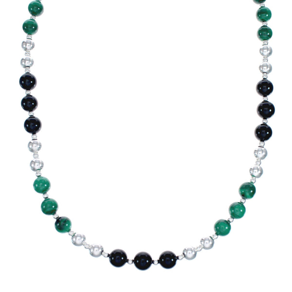 Malachite Onyx Sterling Silver Native American Bead Necklace JX127142