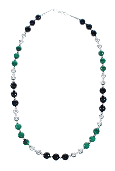 Malachite Onyx Sterling Silver Native American Bead Necklace JX127142