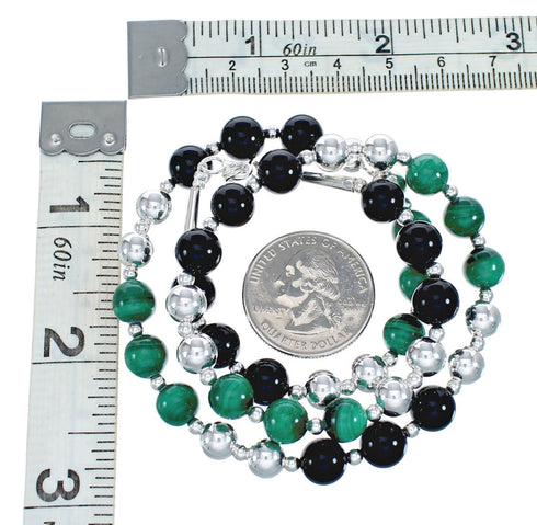 Malachite Onyx Sterling Silver Native American Bead Necklace JX127142