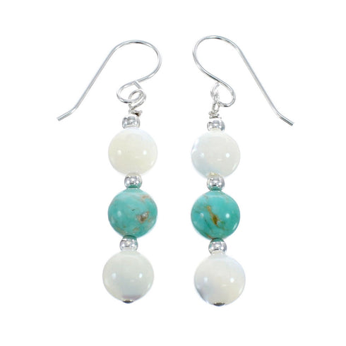 Native American Turquoise and Mother of Pearl Sterling Silver Bead Earrings JX127197