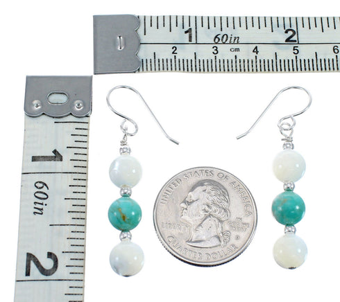 Native American Turquoise and Mother of Pearl Sterling Silver Bead Earrings JX127197