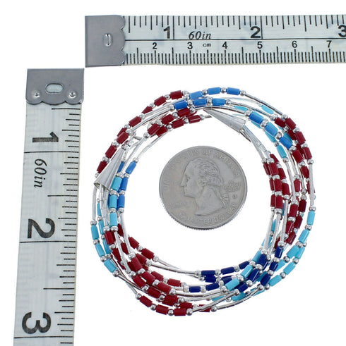 Native American Multicolor Hand Strung Liquid Silver 3-Strand Necklace AX127262