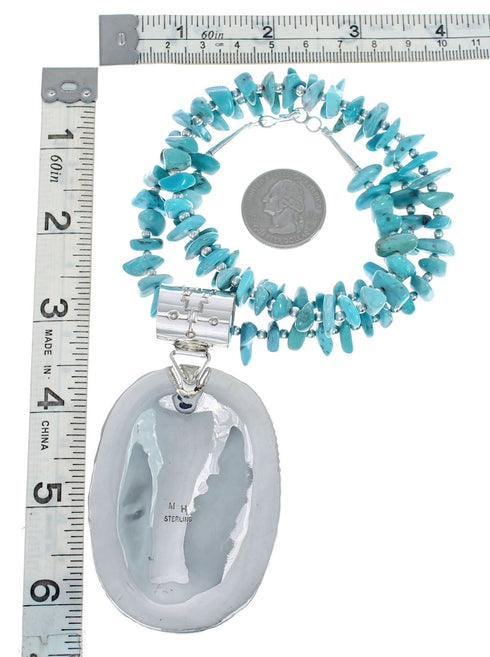 Native American Turquoise Multistone Silver Pendant Necklace Set AX127301